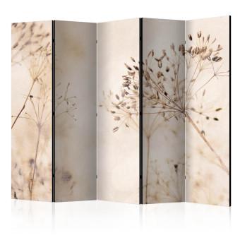 Room Divider Serenity and Contemplation II (5-piece) - Delicate plants on a beige background
