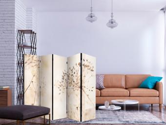 Room Divider Serenity and Contemplation II (5-piece) - Delicate plants on a beige background