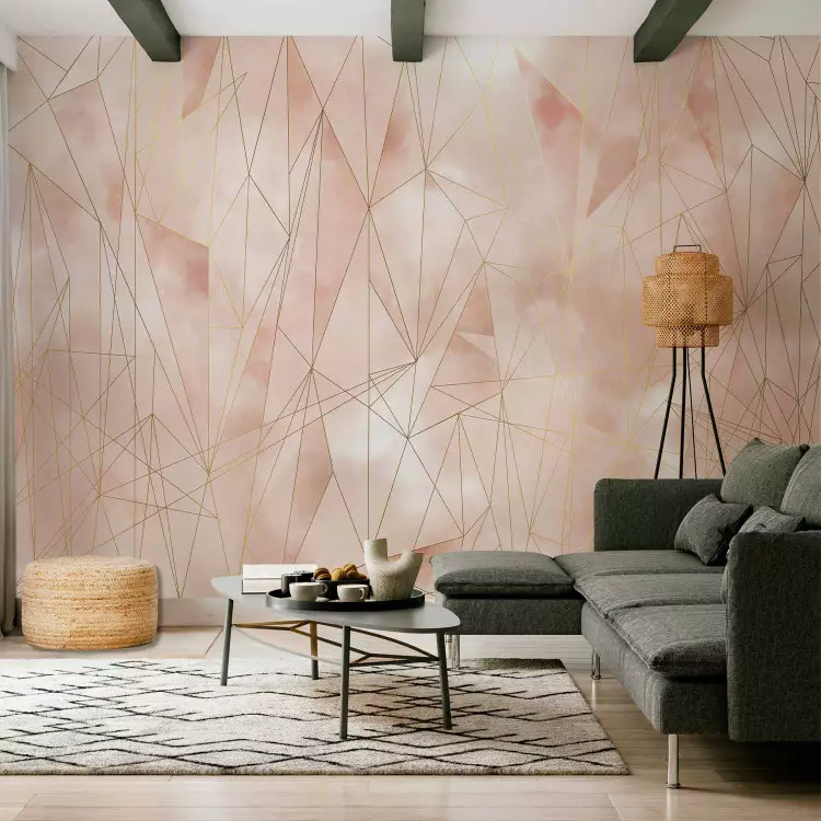 Wall Mural Pastel triangles - beige composition with abstract motif