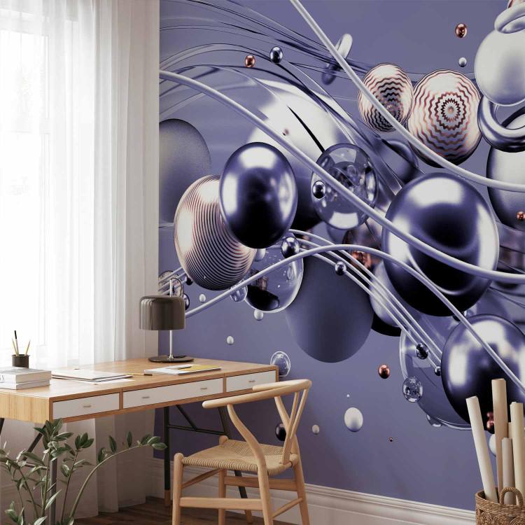 Dynamic space with balls in the purple - Modern abstraction