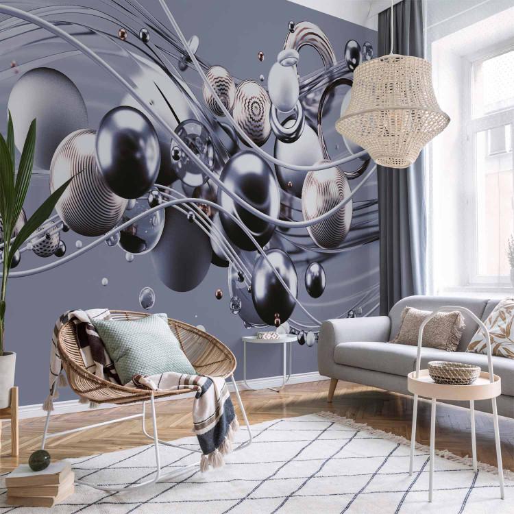 Wall Mural Dynamic space with balls in blue colors - abstraction