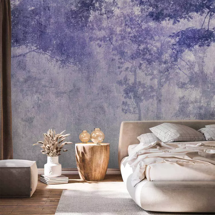 Wall Mural Night copse - Forest Landscape in Violet-Gray Colors