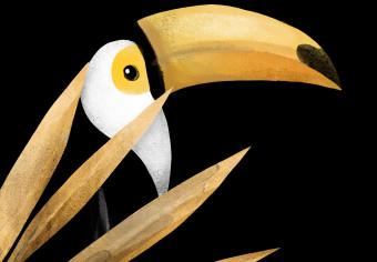 Canvas Gray Lemur and Toucan (4-piece) - animals amidst exotic leaves