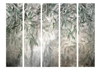 Room Divider Rainy Leaves in Mist II (5-piece) - Background in green plants