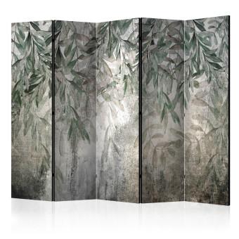 Room Divider Rainy Leaves in Mist II (5-piece) - Background in green plants