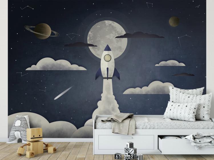 Wall Mural Space travel - flying rocket in space with planets and stars
