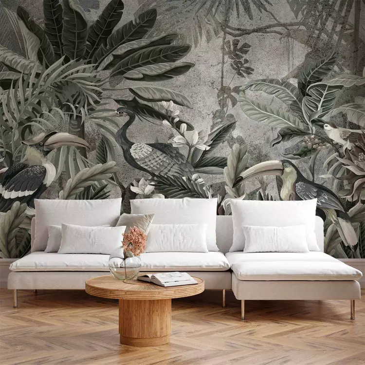 Wall Mural Animals in the jungle - exotic birds among a floral landscape