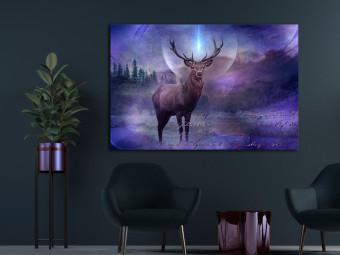 Canvas Good Spirit (1-piece) wide - deer and inscriptions on violet background