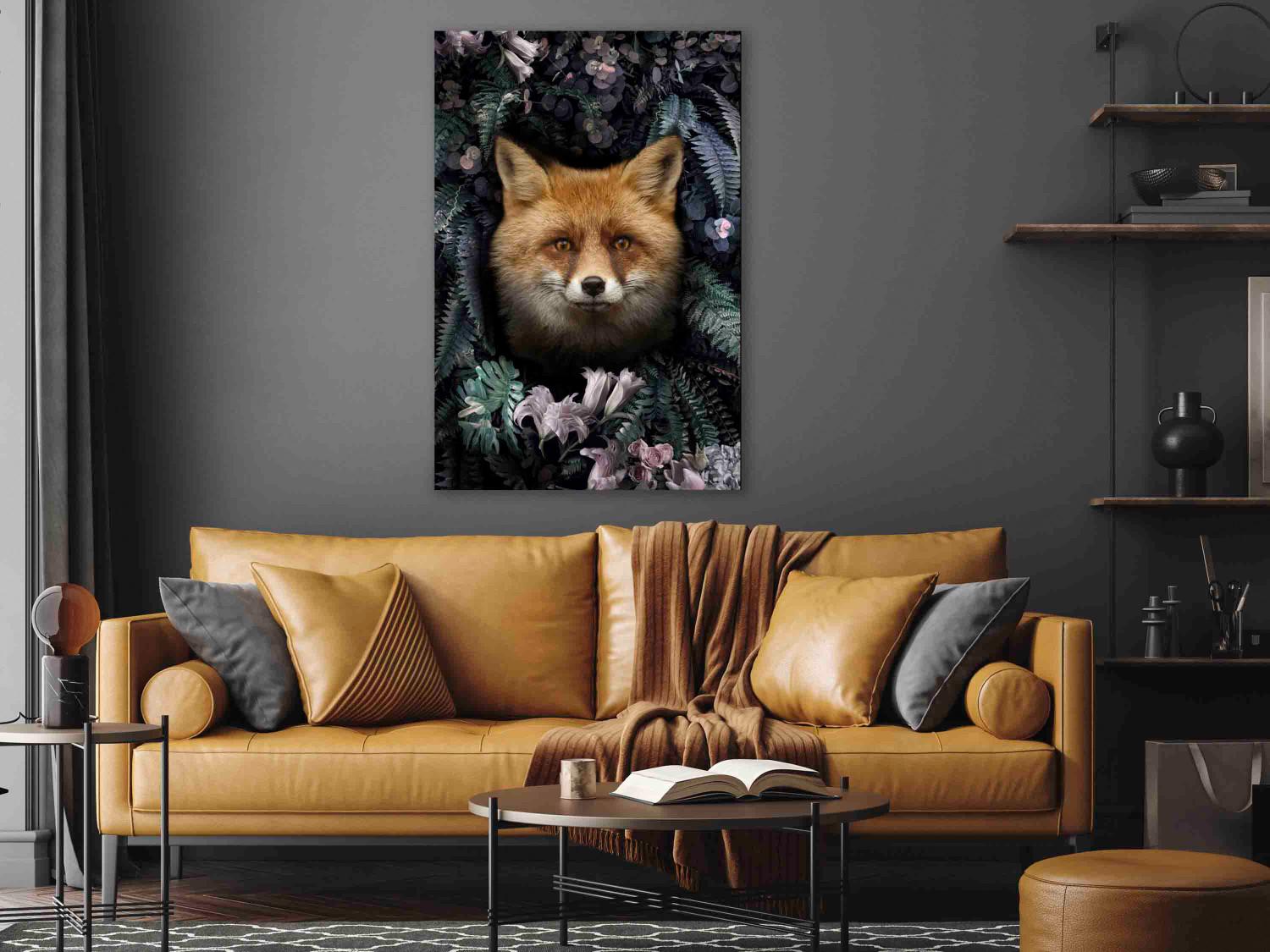 Canvas Fox in Flowers (1-piece) Vertical - forest animal amidst leaves