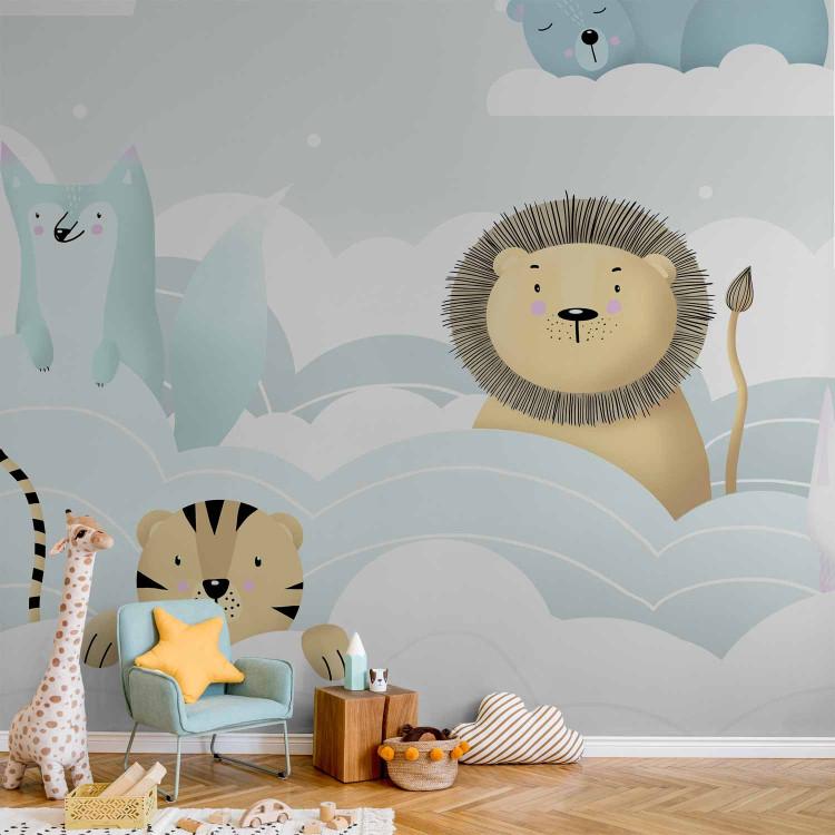 Animals - lion tiger rabbit with friends in clouds for children