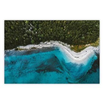 Poster Sandy Shore of Norway - landscape of blue sea and beach next to a forest