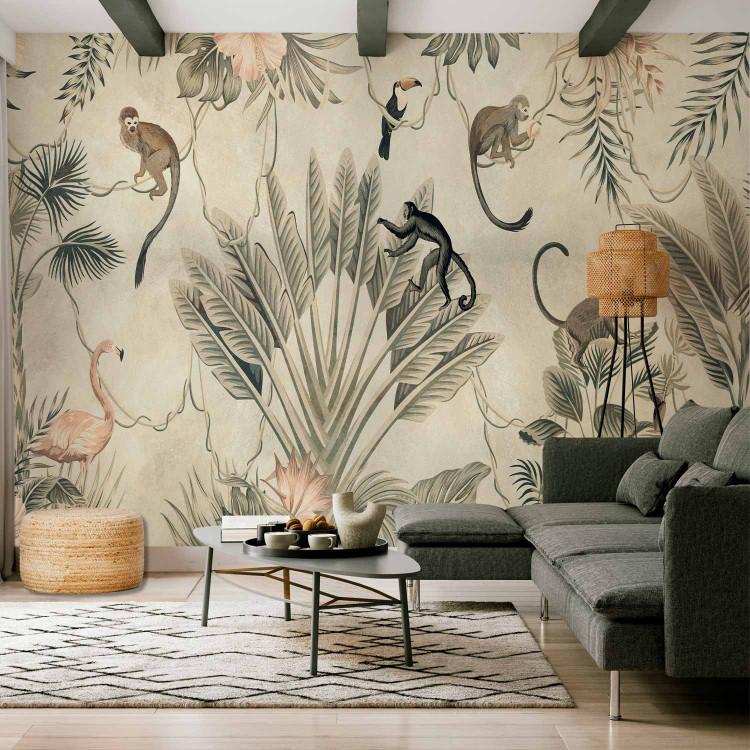 Wall Mural Fauna and Flora Jungle - a composition maintained in shades of gray