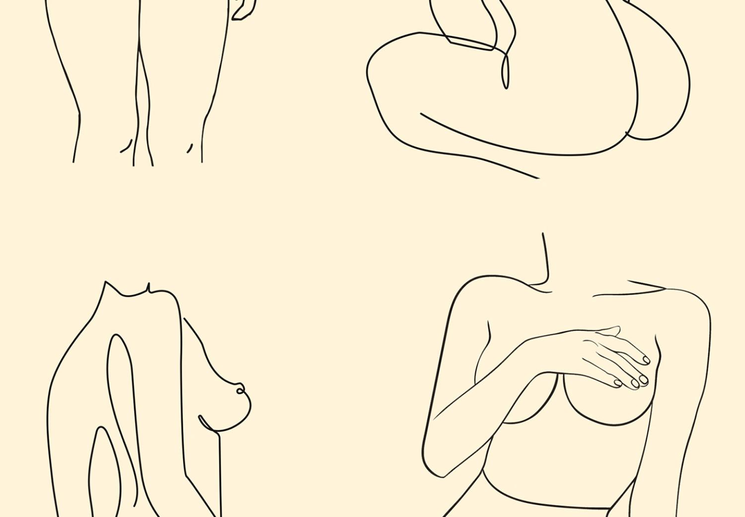 Canvas Beautiful Shapes (1-piece) Vertical - female nudes in lineart style