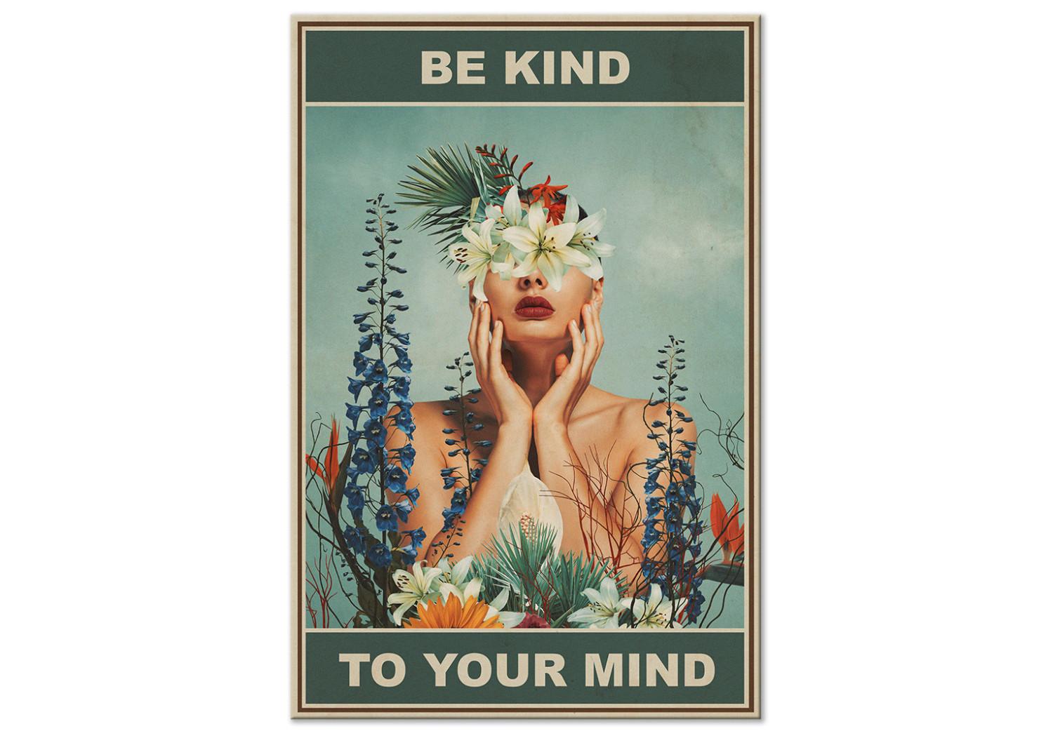 Canvas Be Kind to Your Mind (1-piece) Vertical - woman and colorful flowers