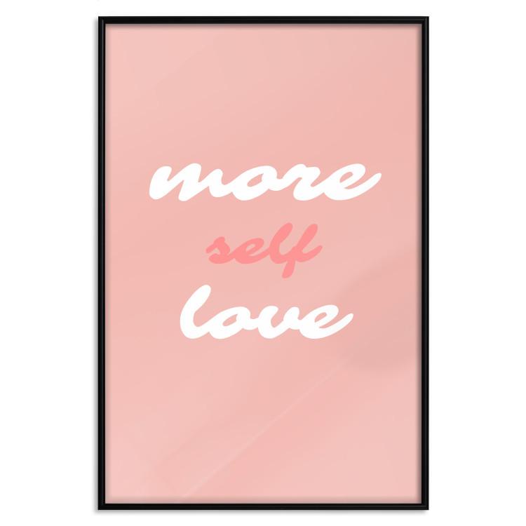 More Self Love - white and pink English texts on a pastel background