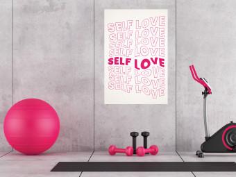 Poster Love Mantra - pink English texts on a contrasting white background