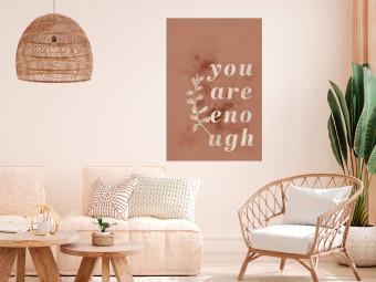 Poster You Are Enough - white English texts on a red textured background