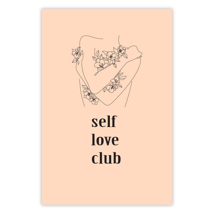 Self Love Club - woman lineart and texts on a pastel background
