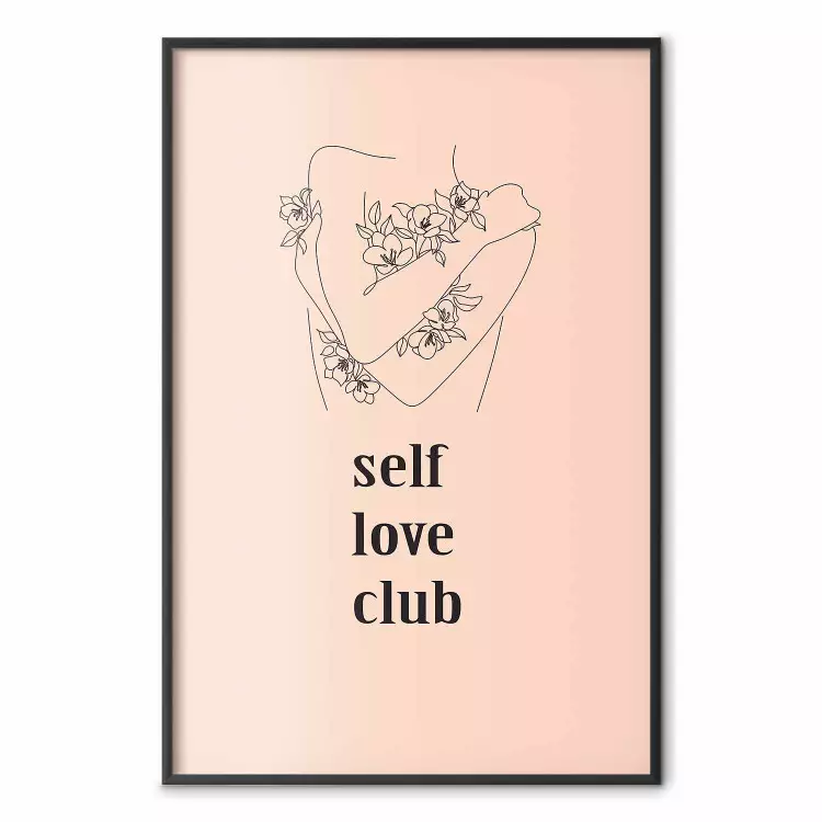 Self Love Club - woman lineart and texts on a pastel background