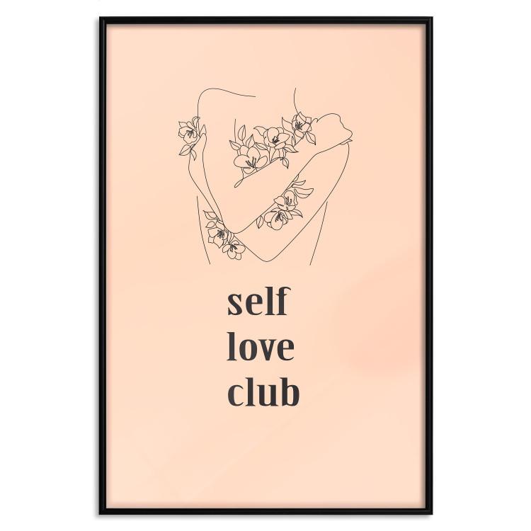 Self Love Club - woman lineart and texts on a pastel background