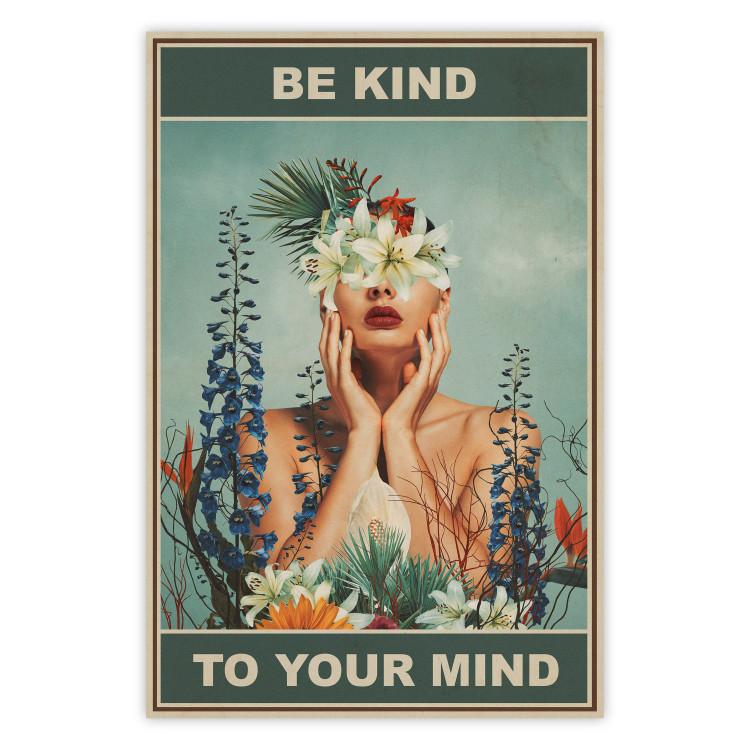Be Kind to Your Mind - English texts and a woman among flowers