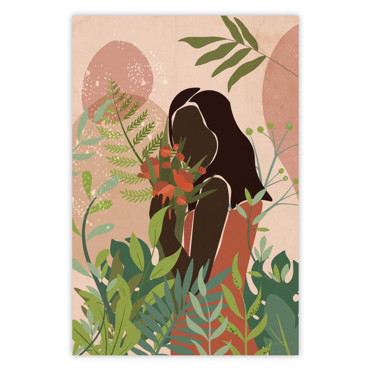Woman in Green - black woman among plants on an abstract background