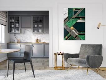 Canvas Green-Gold Geometry (1-piece) Vertical - abstraction with mosaic