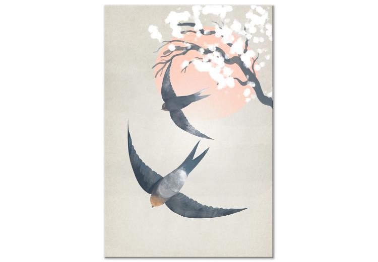 Swallows in Flight (1-piece) Vertical - birds against a cherry tree background