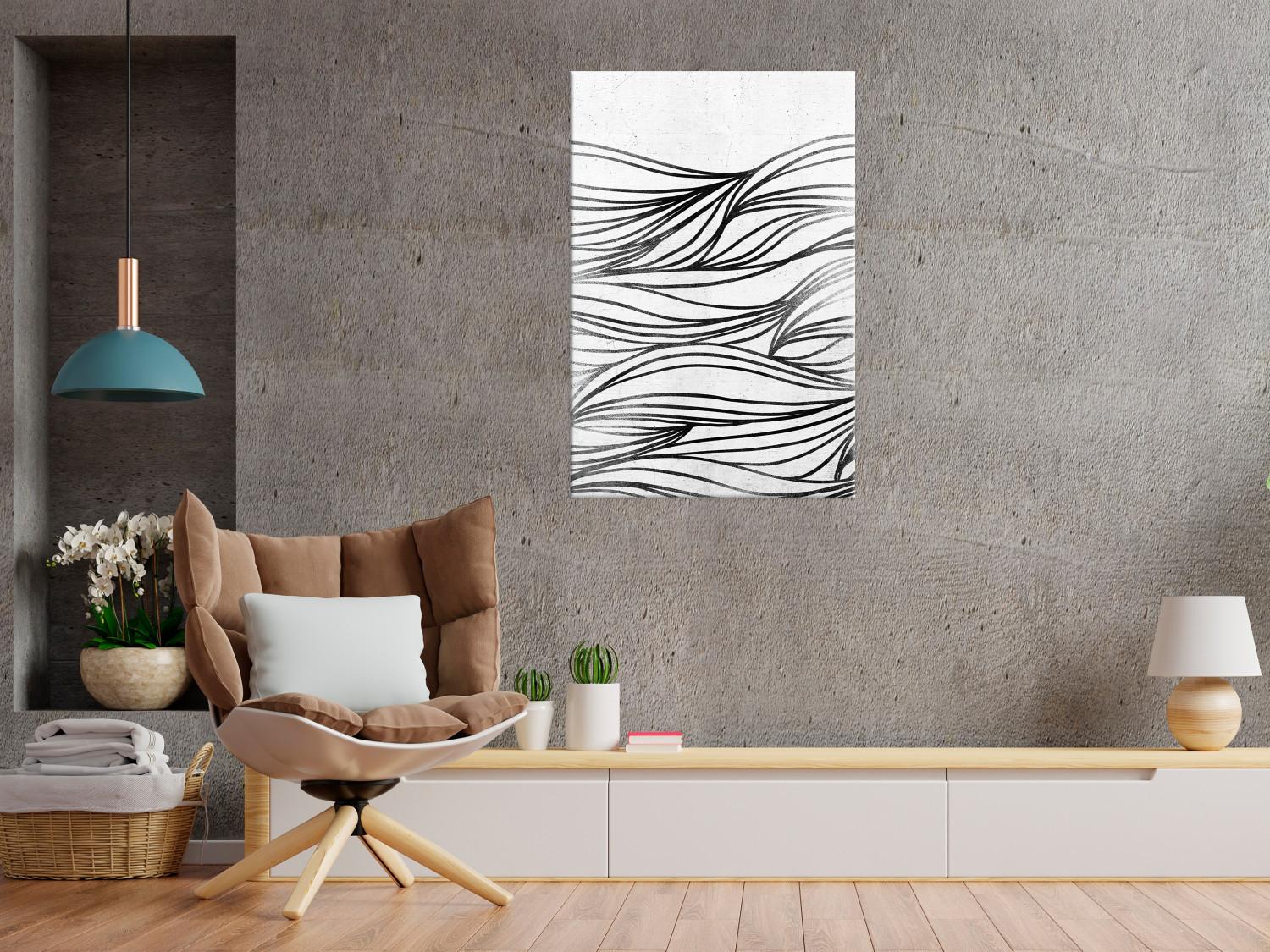 Canvas Drawings on Water (1-piece) Vertical - black and white abstraction