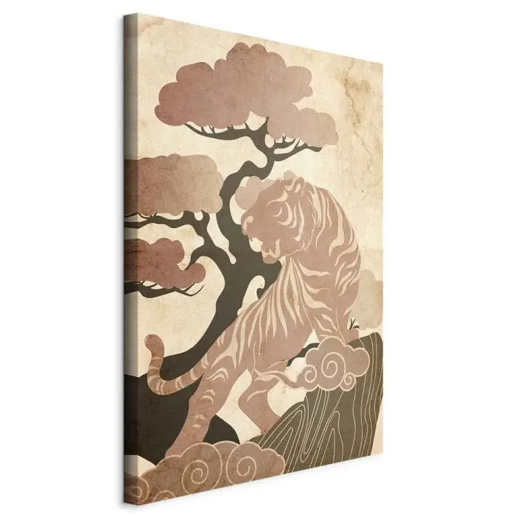 Asian King Vertical - wild cat among trees and clouds