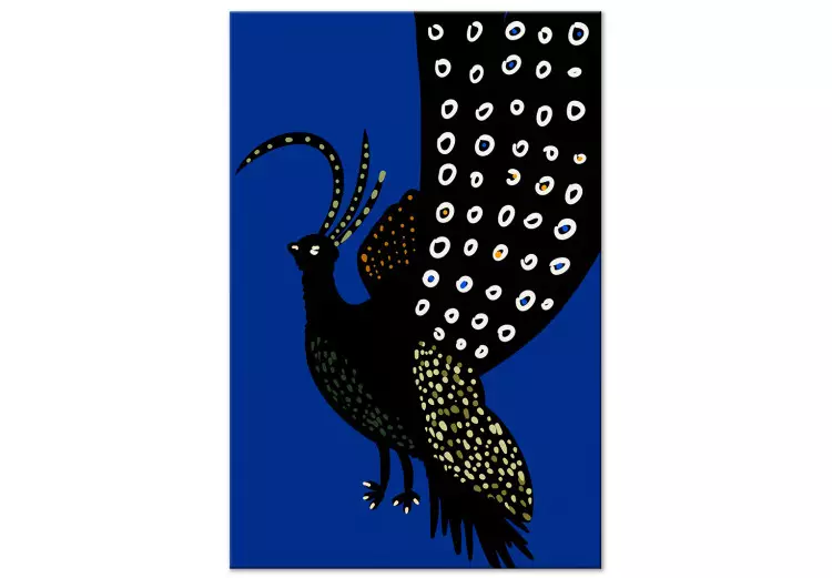 Oriental Peacock (1-piece) Vertical - black bird on navy background