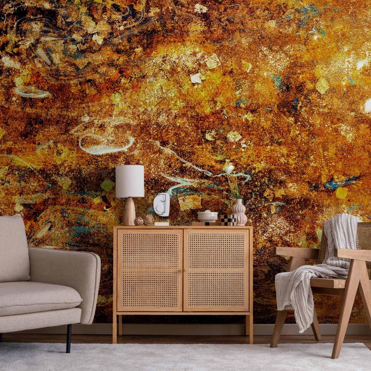 Wall Mural Fleeing thoughts - composition full of warm gold with black patterns