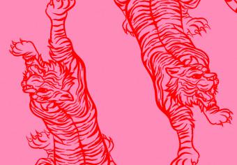 Canvas Dancing Tigers (1-piece) Vertical - wild cats on a pink background