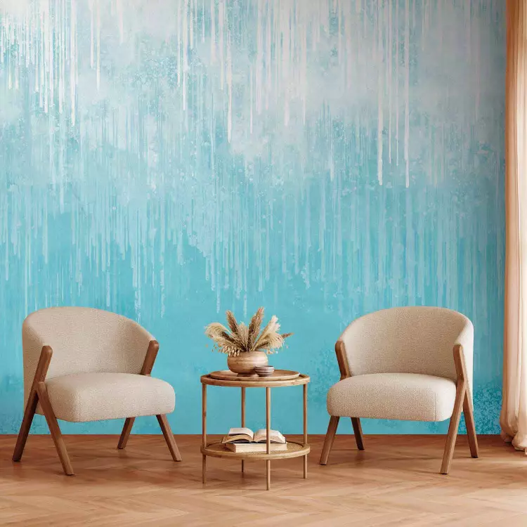 Wall Mural Painted gradient - minimalist white rain on a turquoise background