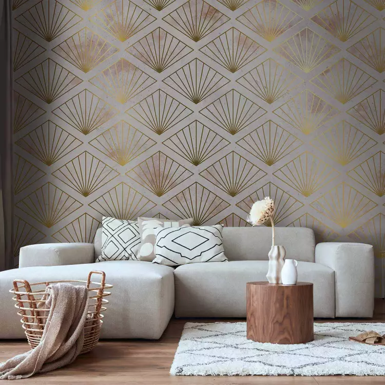 Wall Mural A reminiscence of art deco - a uniform composition in a gold-coloured pattern