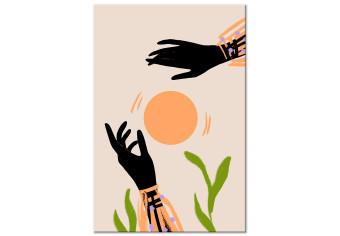Canvas Dance of Hands (1-piece) Vertical - cheerful abstraction on a beige background