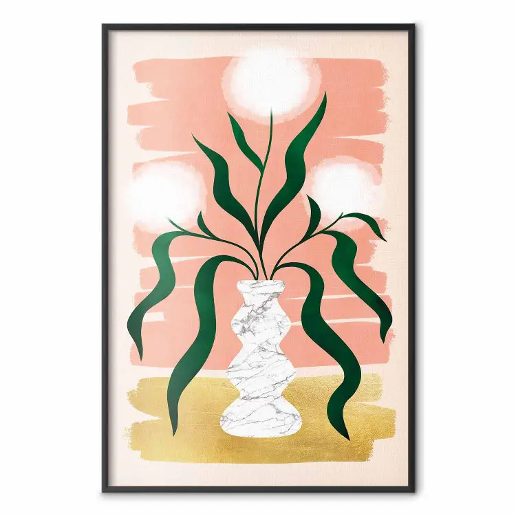 Dandelions in a Vase - Flowers with Leaves on a Gold and Pink Background