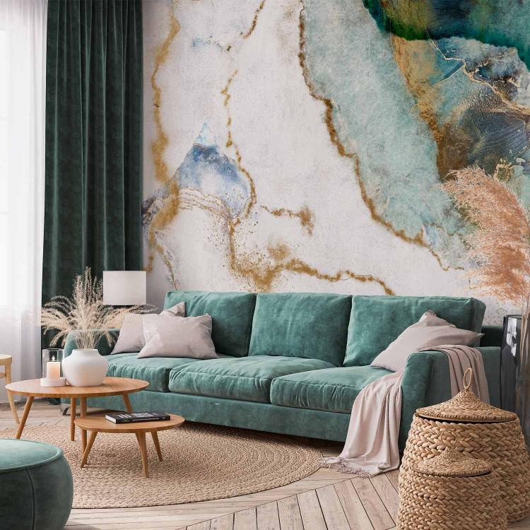 Wall Mural Turquoise melancholy - abstract marble watercolour with patterns