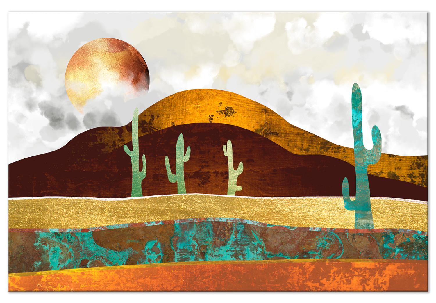 Canvas Cactus Landscape (1-piece) Wide - desert landscape in sunlight
