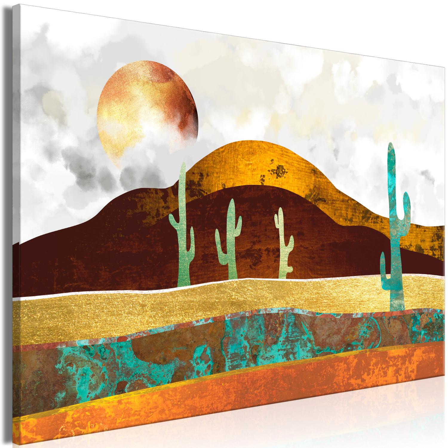Canvas Cactus Landscape (1-piece) Wide - desert landscape in sunlight