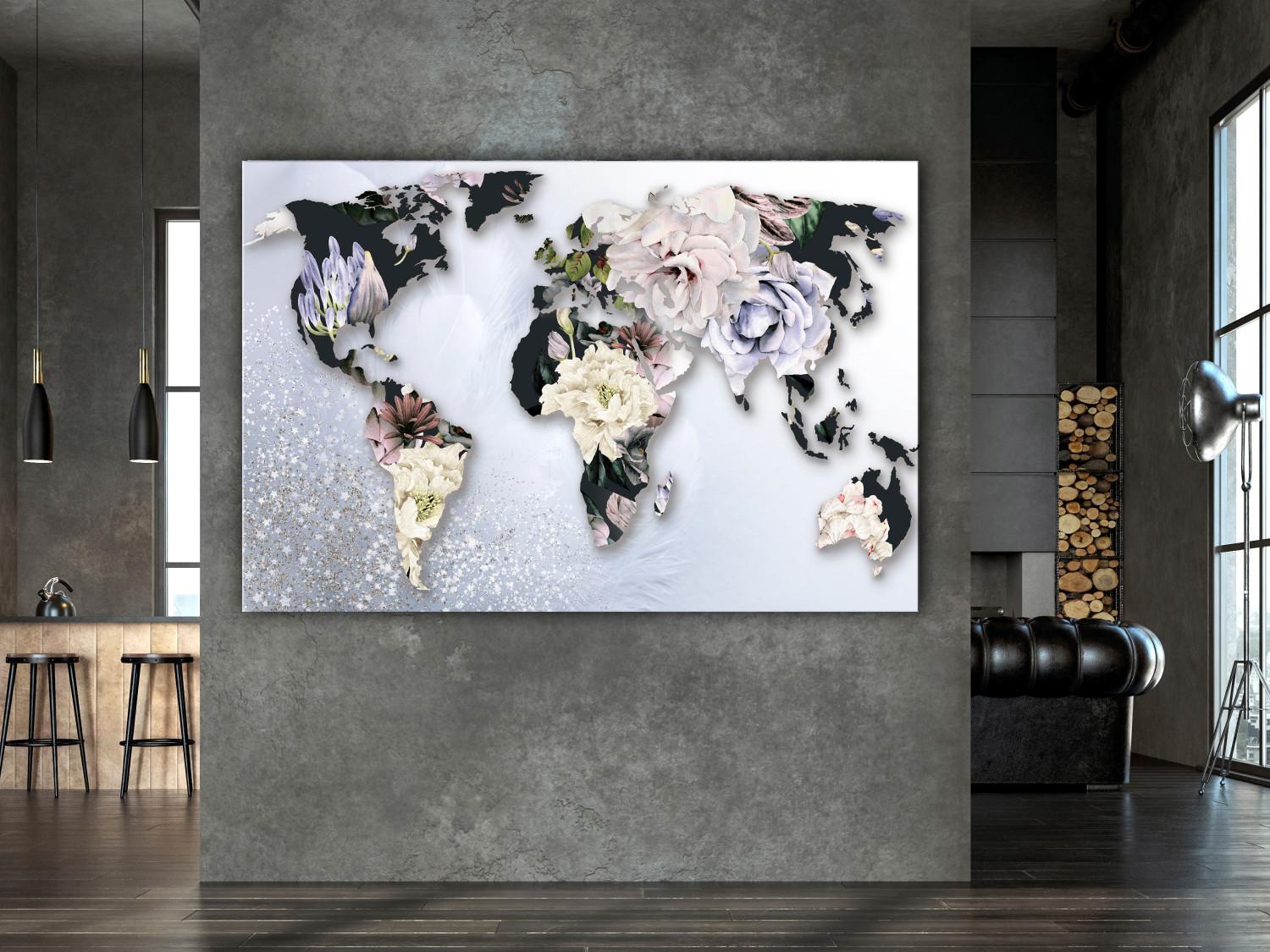 Canvas World in Bloom (1-piece) Wide - world map in colorful flowers
