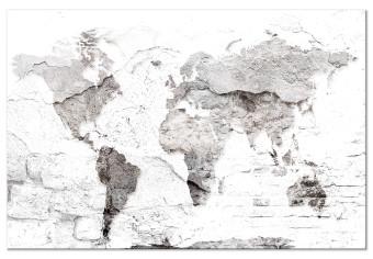 Canvas Map in White (1-piece) Wide - world map on brick texture