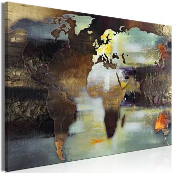 Canvas Painted World Map (1-piece) Wide - abstraction in browns