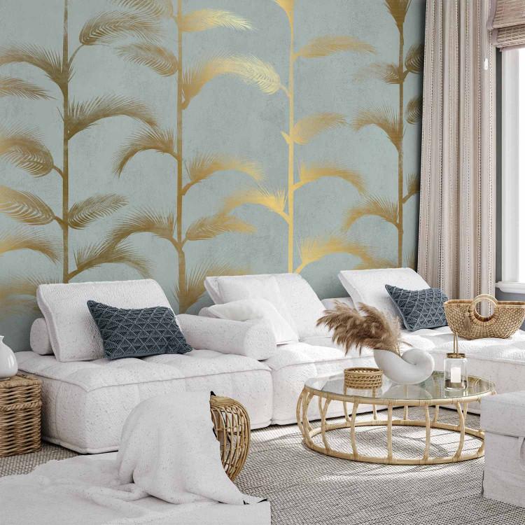 Wall Mural Blue palm grove - abstract with golden palms in art deco style