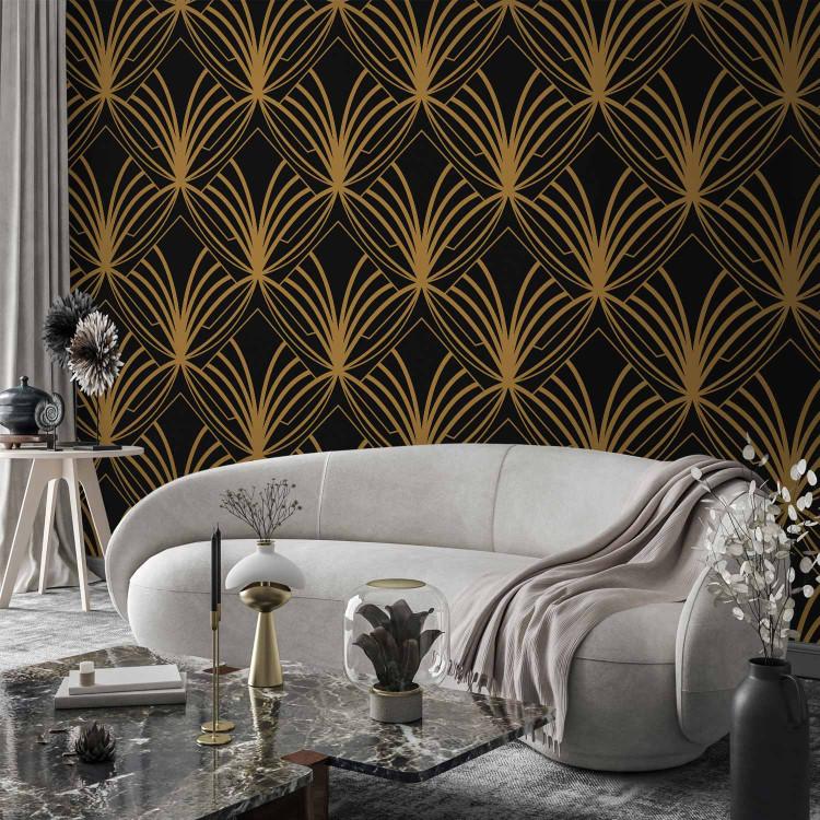 Art deco time - regular abstraction with gold patterns on black background