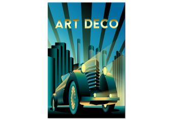 Canvas Retro Car (1-piece) Vertical - car and golden art deco writing