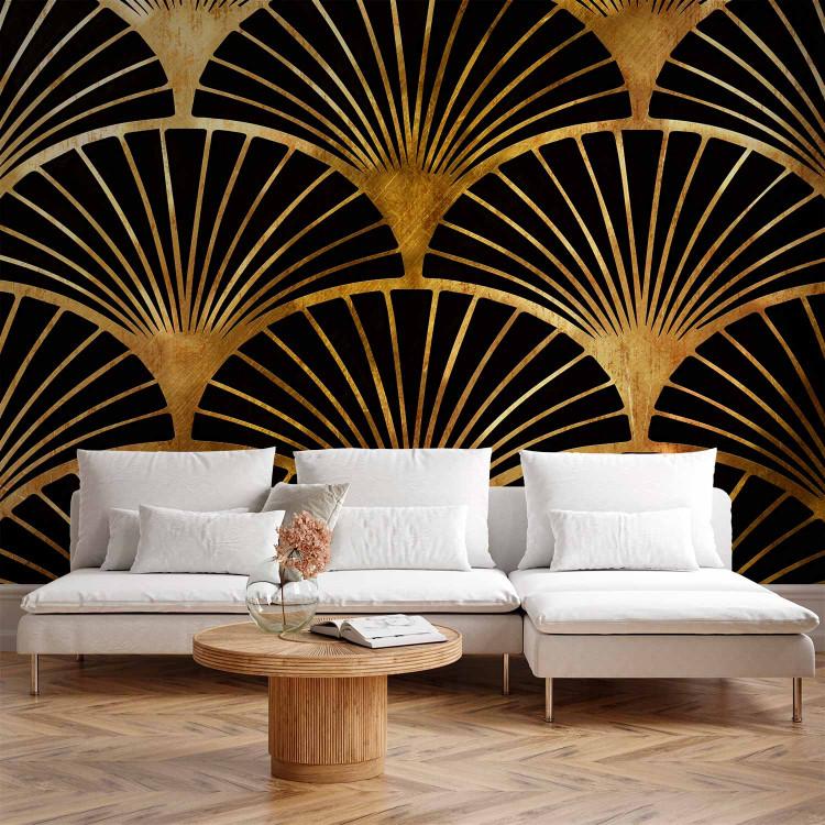 Art deco fan - abstract with black fans on a gold background