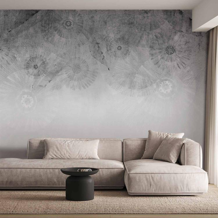 Wall Mural Kites - landscape with floral motif in grey tones