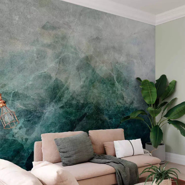 Wall Mural In an ocean of mist - turquoise abstract combining mountain and seascape