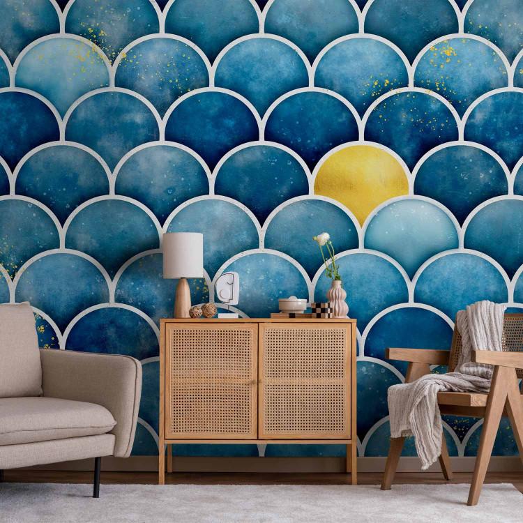 Wall Mural Gold scale - geometric pattern in shades of blue and white